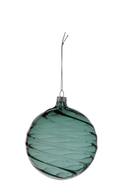 J-Line Geribbelde kerstbal - glas - donkergroen - large - set van 12