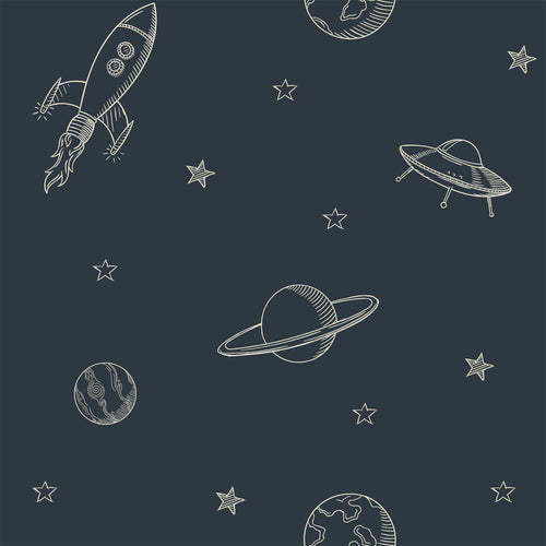 ESTAhome behang planeten in de ruimte donkerblauw - 53 cm x 10.05 m - 139422