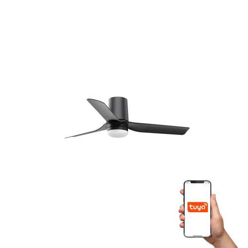 Faro Mini Punt Tub Kleine plafondventilator met 3 bladen, matzwart met licht, 2700 - 4000 - 6000K, Tuya Smart System