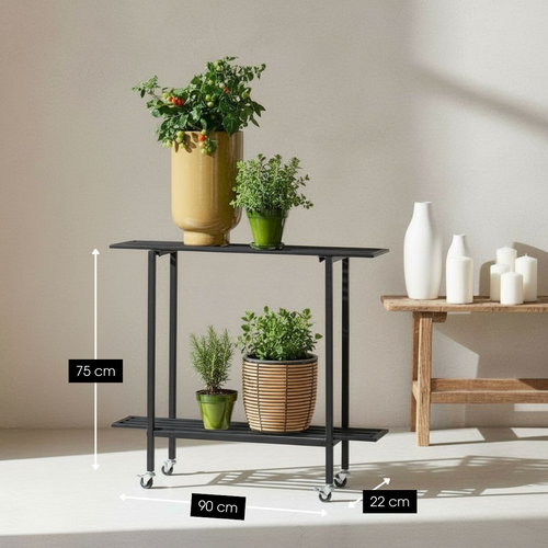Mica Decorations Greenrax Plantenstandaard - Plantenrek met Wieltjes - Plantentafel voor Kamerplanten 90 x 22 x 75 cm - Plantentafeltje voor Binnen -