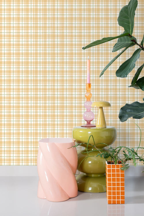 ESTAhome behang ruitjes geel en groen - 50 x 900 cm - 131950
