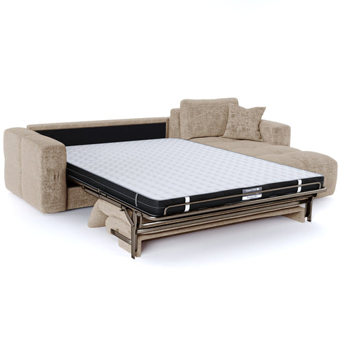 Premium Interiors - Rechthoekige hoekbank met snelle slaapfunctie VIBE - gewaafd fluweel beige 286cm