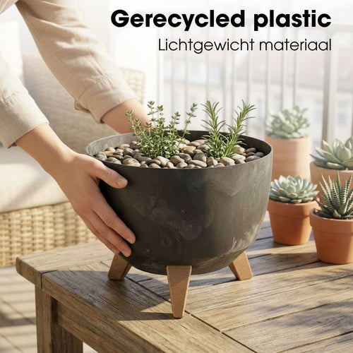 Mica Decorations Doppio Plantenbak op Poten - 18,5 x Ø29 cm - Plantenbakken voor Buiten - Bloembakken voor Balkon - Gerecycled Plastic - Zwart