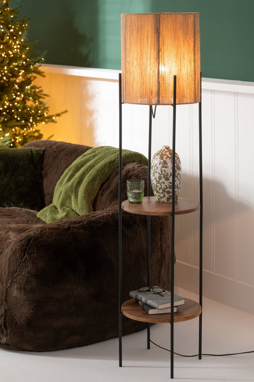 J-Line vloerlamp - ijzer/mango - naturel/zwart