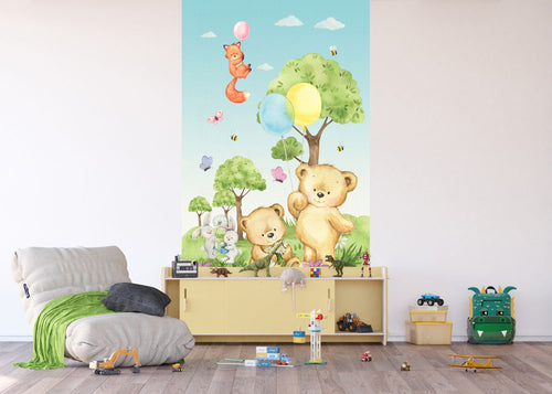 Sanders & Sanders fotobehang bos met bosdieren groen en blauw - 270 x 150 cm - 601228