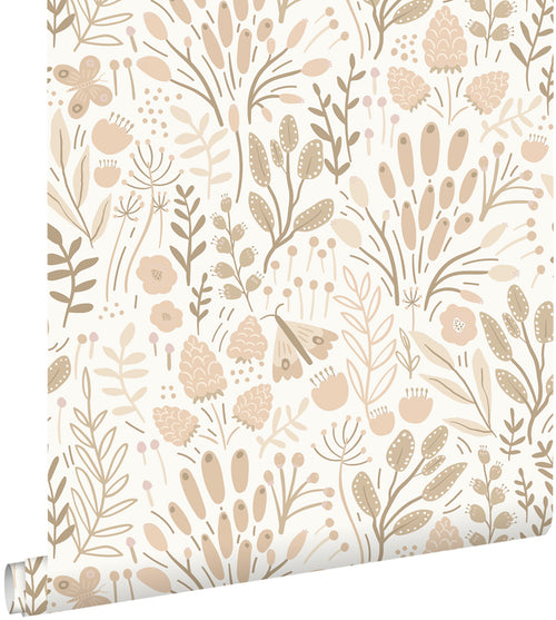 ESTAhome behang bladeren en bloemen wit en beige - 50 x 900 cm - 131389 - vtwonen shop