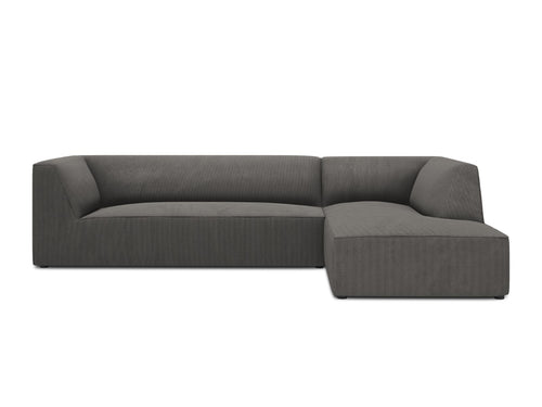 Micadoni - Rechter hoekbank "Ruby" 4 zitplaatsen, ribfluwelen, donkergrijs - 180x273x69cm