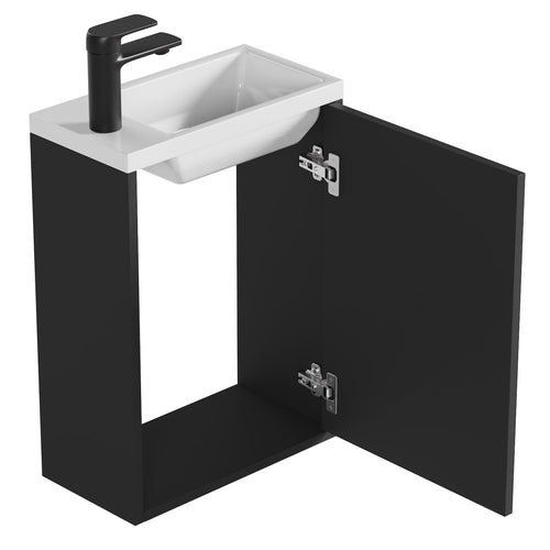Badplaats Toiletmeubel Florence 40 x 22 cm – Mat Zwart – Fonteinmeubel met Witte Wastafel