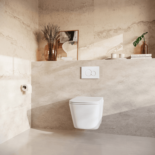 LOMAZOO hangtoiletset Linea - met inbouwreservoir & ronde drukplaat - vierkant - wit