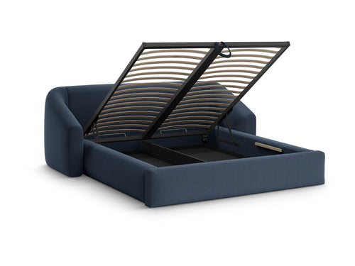Cosmopolitan Design Opbergbed met hoofdeinde Campi 200x160cm structurele stof koningsblauw - 230x228x80cm