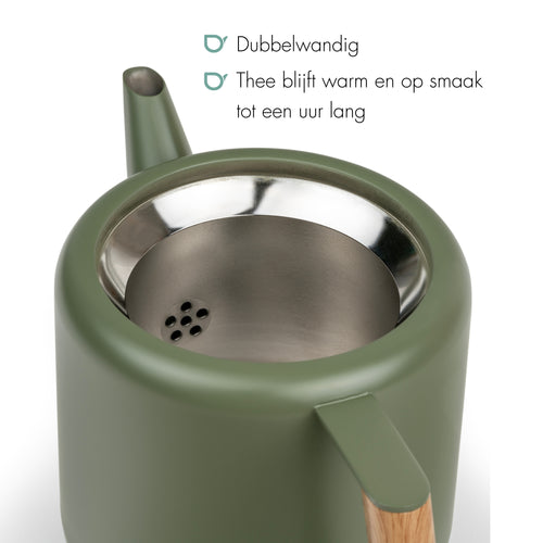 Bredemeijer - Dubbelwandige theepot Duet Design Boston - 1,1 liter - RVS - Legergroen - vtwonen shop