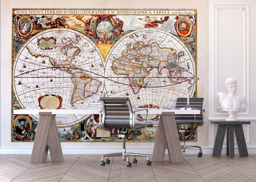 Sanders & Sanders fotobehang vintage wereldkaart beige, rood en geel - 360 x 270 cm - 600455 - vtwonen shop