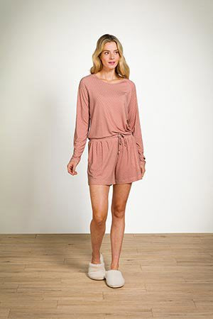 Pip Studio - Bob Pyjama Korte Broek Dames - Thousand Leaves - Roze - S