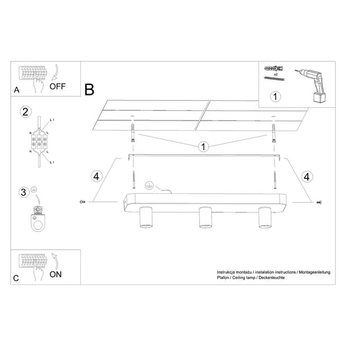 Sollux Lighting Plafondlamp TAVO 3 - 55x13,5x10cm