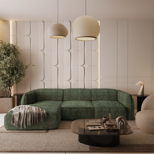 Sia Home - Hoekbanken links LIVIA - Fluweel weefsel - Olijfgroen - 272cm