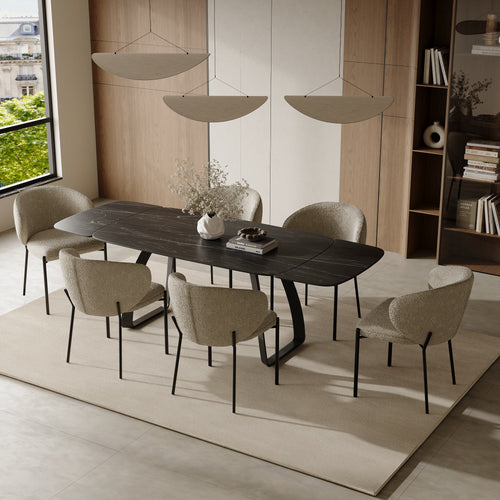 Sia Home - Uitschuifbare tafels DAHLIA - Keramiek - Carrara zwart en zwart - 180cm