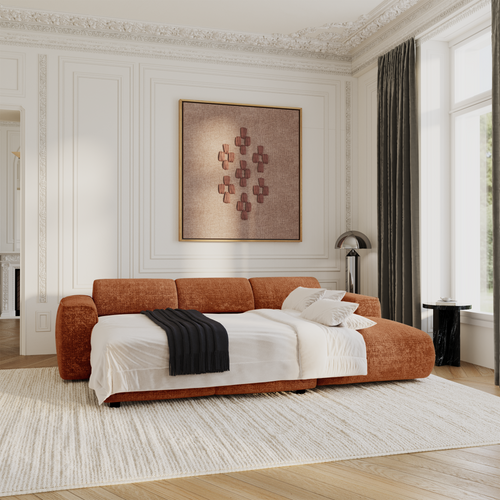 Sia Home - Hoekbanken YUMA - Fluweel met reliëf - Terracotta - 283cm