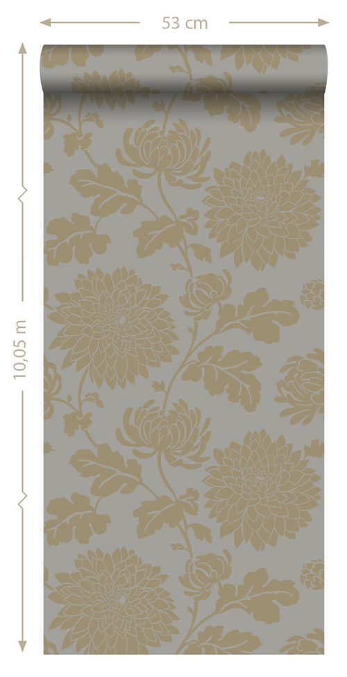 Origin Wallcoverings behang bloemen taupe en glanzend brons - 53 cm x 10,05 m - 326149 - vtwonen shop