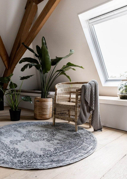Vintage Vloerkleed Bloom rond - Grijs - EVA Interior - 160 x 160 cm - vtwonen shop