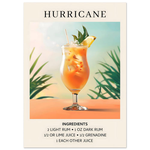 Artfulprints  Hurricane cocktail - Ingrediënten   poster A4 21x29.7 cm - vtwonen shop