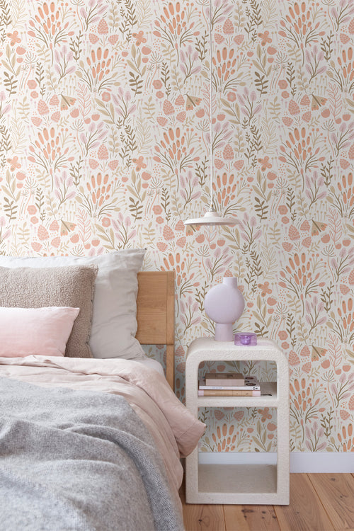 ESTAhome behang bladeren en bloemen wit en oranje - 50 x 900 cm - 131388 - vtwonen shop