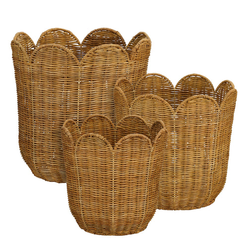 Mica Decorations Opbergmand met Handvatten - Set van 3 Opbergmanden - Woondecoratie en Opbergen - H26 x Ø25 cm, H30 x Ø29 cm en H35 x Ø34 cm - Bruin