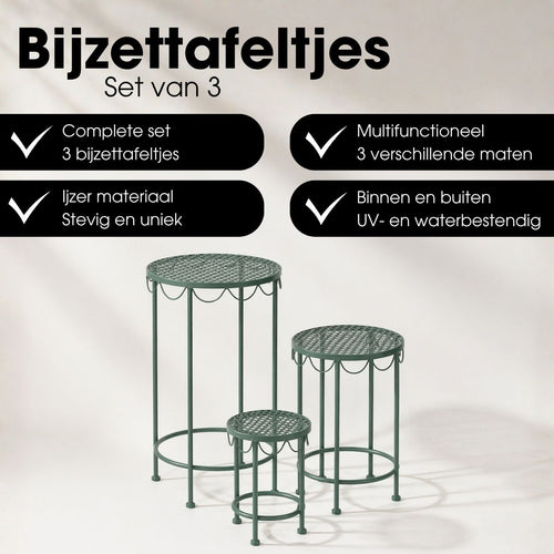 Mica Decorations Marseille Plantenrek Plantentafel Set van 3 - Plantenstandaard met Drie Hoogtes - Plantentafeltje voor Binnen en Buiten - Open