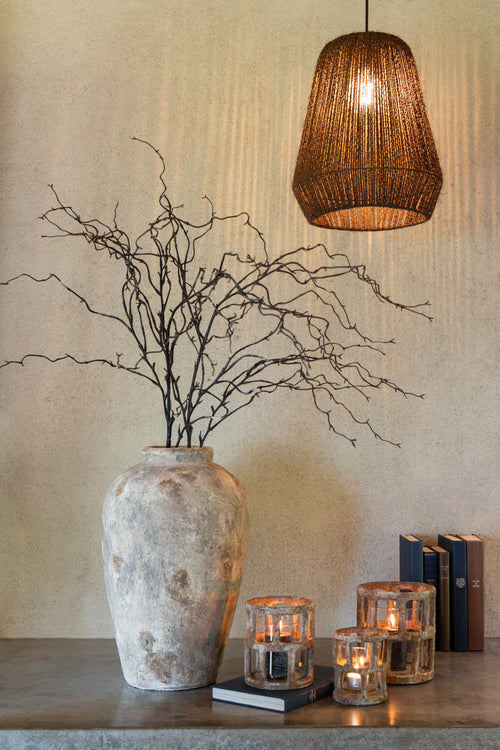 J-Line hanglamp Vlecht - metaal/palm - zwart - small