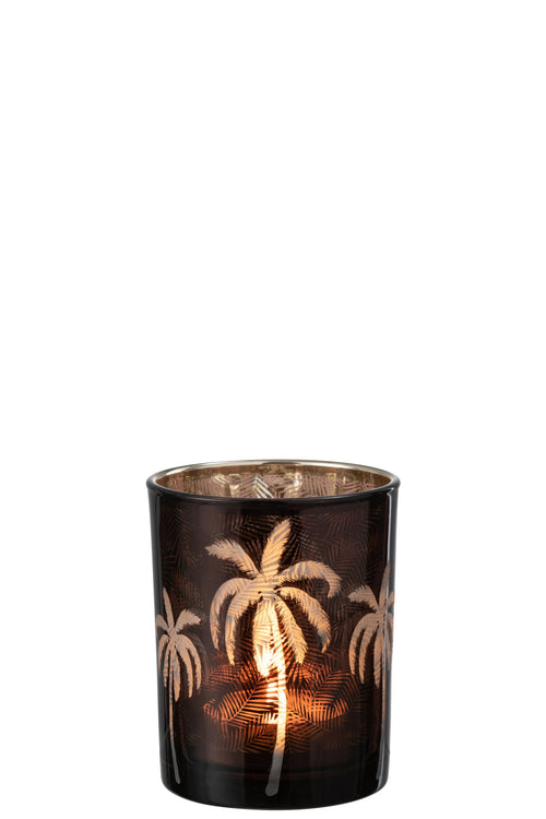 J-Line windlicht Palmboom - glas - bruin - medium