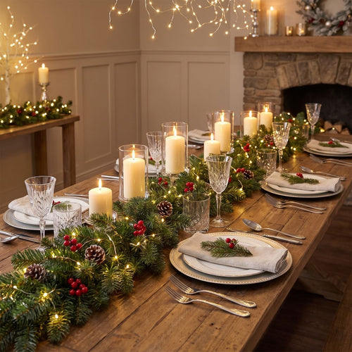 Black Box Trees Creston Guirlande met Verlichting - Kerstversiering met Dennenappels en Rode Besjes - Kerstslingers voor Kast of Vensterbank -