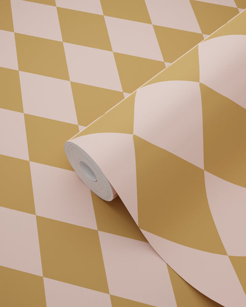 ESTAhome behang ruiten bruin en roze - 50 x 900 cm - 131600 - vtwonen shop