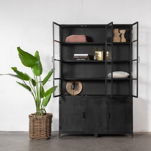 Giga Meubel Vitrinekast Lott - Zwart Metaal - 150x50x230cm