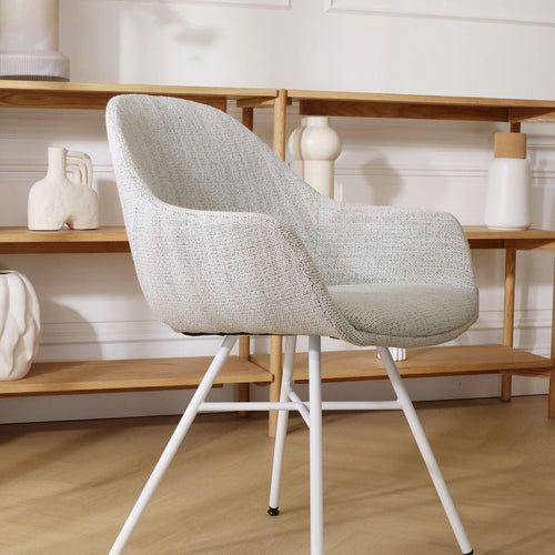 Nolon Noa-Mae Eetkamerstoel Beige Gemêleerd - Armleuning - Witte Poten - vtwonen shop