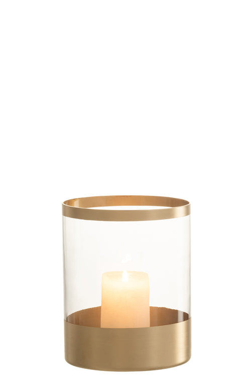 J-Line windlicht Lijnen - glas - goud/transparant - large