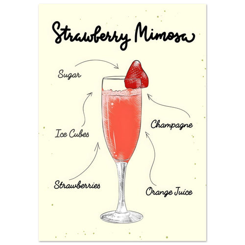 Artfulprints  Strawberry Mimosa cocktail – Illustratie   poster A4 21x29.7 cm - vtwonen shop