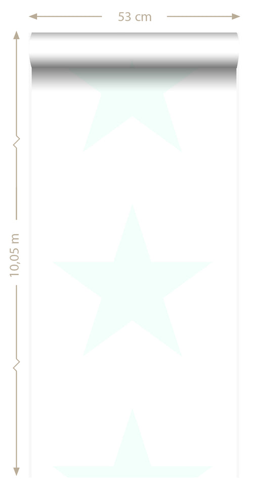 Origin behang grote ster mat wit en glanzend pastel mintgroen - 53 cm x 10.05 m - 347506