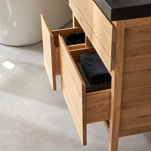 Tikamoon Massief eikenhouten en lavastenen badkamermeubel 80 cm - Naturel - vtwonen shop