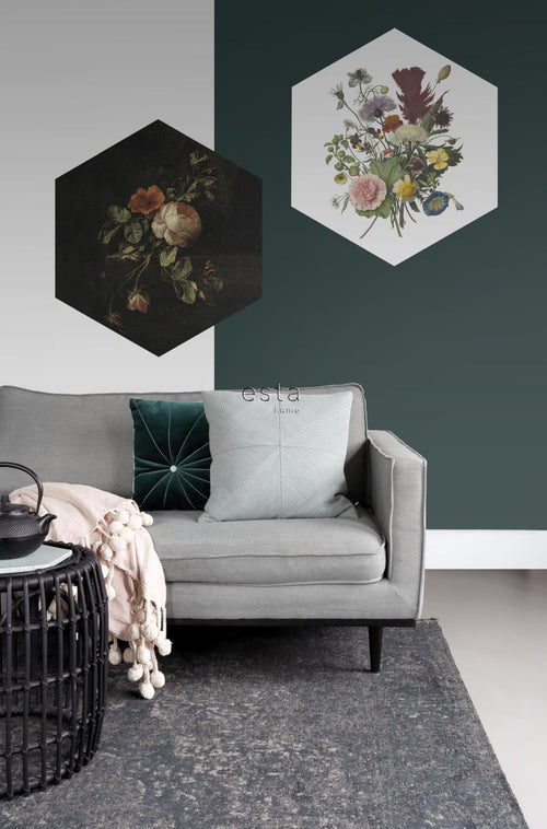 ESTAhome muursticker boeket groen, roze en geel - 70 x 81 cm - 158998