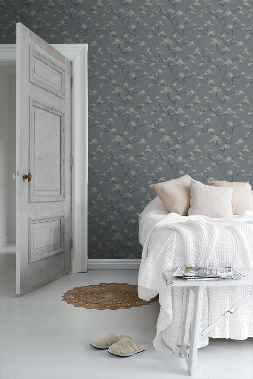 Borastapeter behang bladeren vergrijsd blauw - 53 cm x 10.05 m - 660288 - vtwonen shop