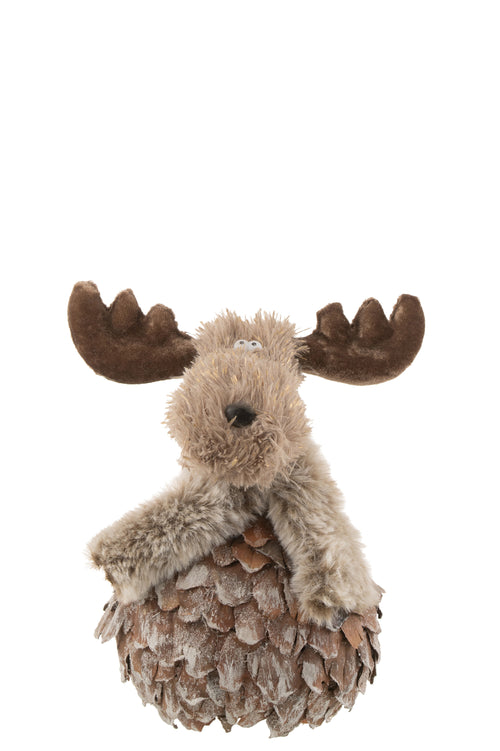 J-Line figuur Rendier + Sjaal Schorsstukjes - hout - bruin/grijs - medium