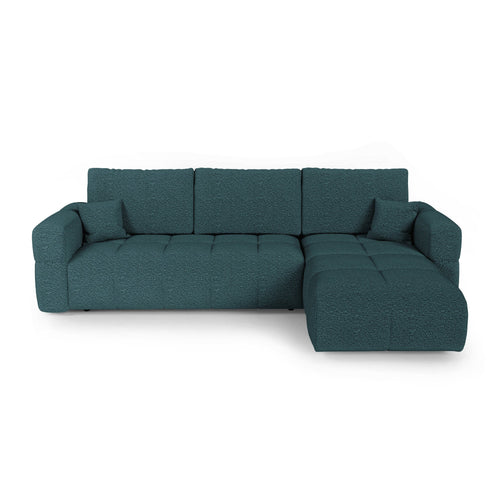Premium Interiors - Rechthoekige hoekbank met slaapfunctie en opbergruimte VIBE - bouclé-stof eendblauw 286cm