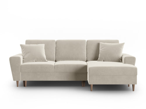 Cosmopolitan Design Converteerbare hoekbank rechts met opbergdoos Kyoto 4-zits, flueel lichtbeige - 145x241x88cm