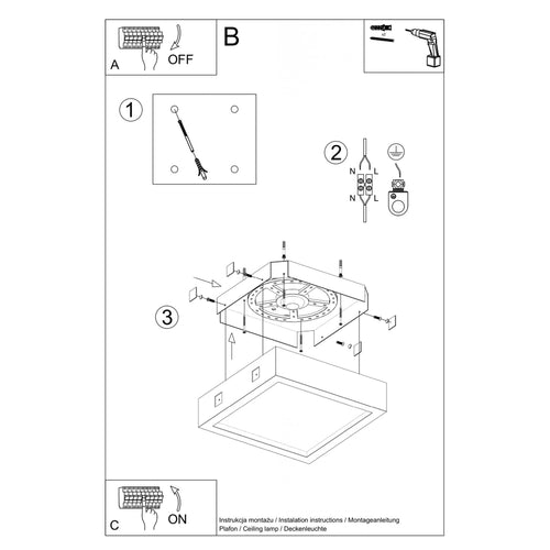Sollux Lighting Plafondlamp RIZA beton - 33x33x8cm
