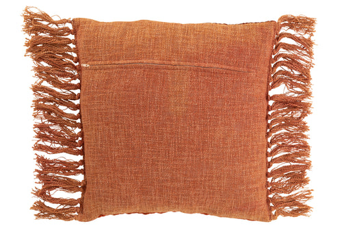 J-Line kussen Bedrukt + Franjes - viscose/katoen - koper - vtwonen shop