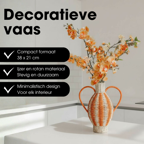 Mica Decorations Decoratieve Vaas - Bloemenvaas 38 x Ø21 cm - Woondecoratie Bloemvaas voor Binnen - Papier, IJzer - Lichtgeel, Oranje
