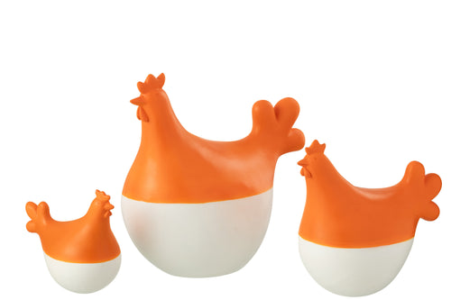 J-Line figuur Haan - polyresin - wit/oranje - set van 3