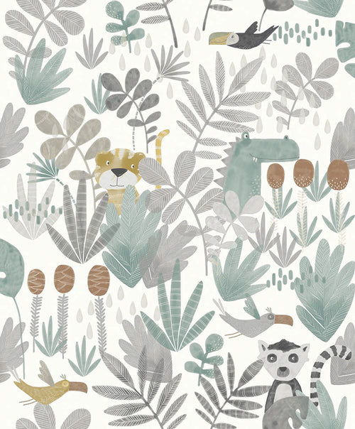 Masureel behang jungle dieren groen - 53 cm x 10.05 m - 631846