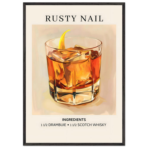 Artfulprints Poster met Lijst Rusty Nail cocktail - Ingredients   - 70x100 cm - Bruin