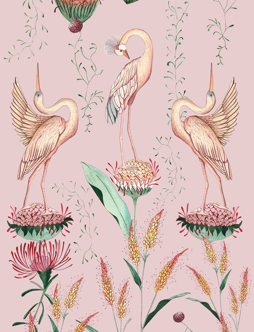 Walls4You behang kraanvogels roze - 53 cm x 10 m - 640149 - vtwonen shop