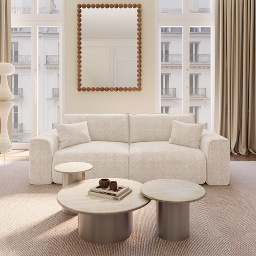 Premium Interiors - Slaapbank met opbergruimte COMO - zacht aanvoelende geweven stof crème 254cm